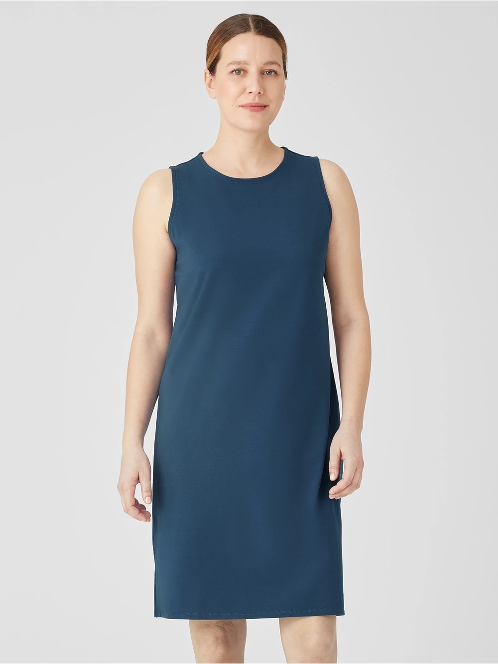 Eileen Fisher Cotton Stretch Teal Blue Jersey Tank Dress